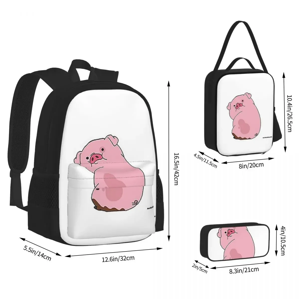 Waddles The Pig Backpacks Boys Girls Bookbag Children School Bags Cartoon Kids Rucksack Lunch Bag Pen Bag Three-Piece Set