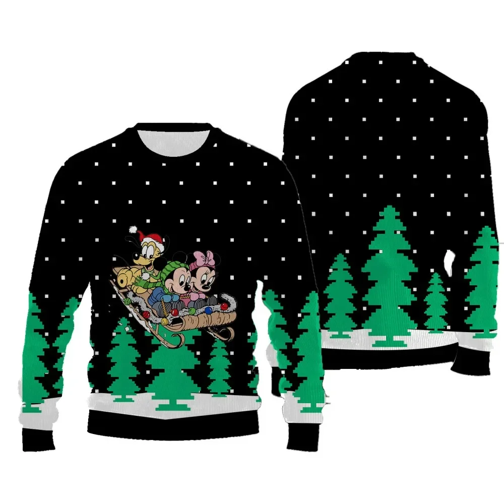 Pull de Noël à manches longues imprimé dessin animé Disney pour femme, pull optique décontracté, motif drôle Rick, nouveau style