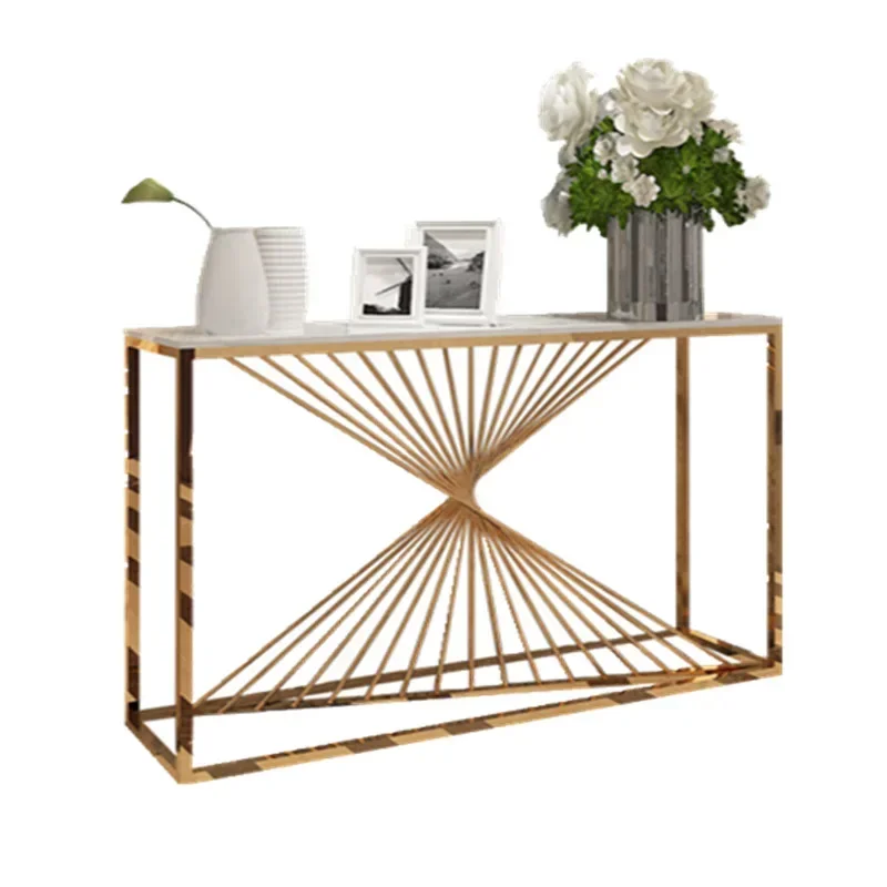 

European light luxury entrance table ultra-narrow marble wrought iron entrance table simple and modern