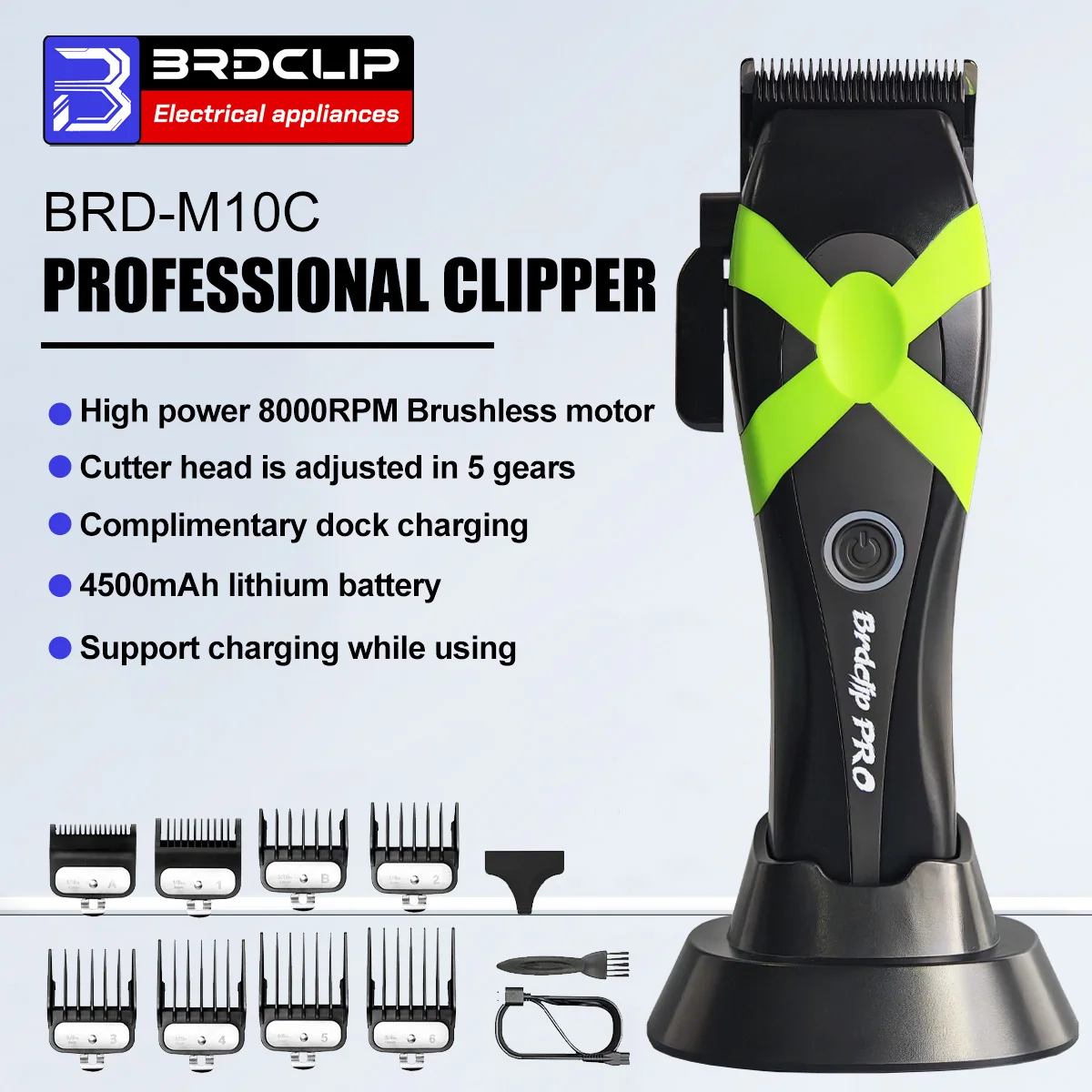 المهنية BrdClipper M10C فرش السيارات 8000 دورة في الدقيقة مقص الشعر 4500mAH DLC السيراميك شفرة 5 سرعة تعديل رافعة الشعر للرجال
