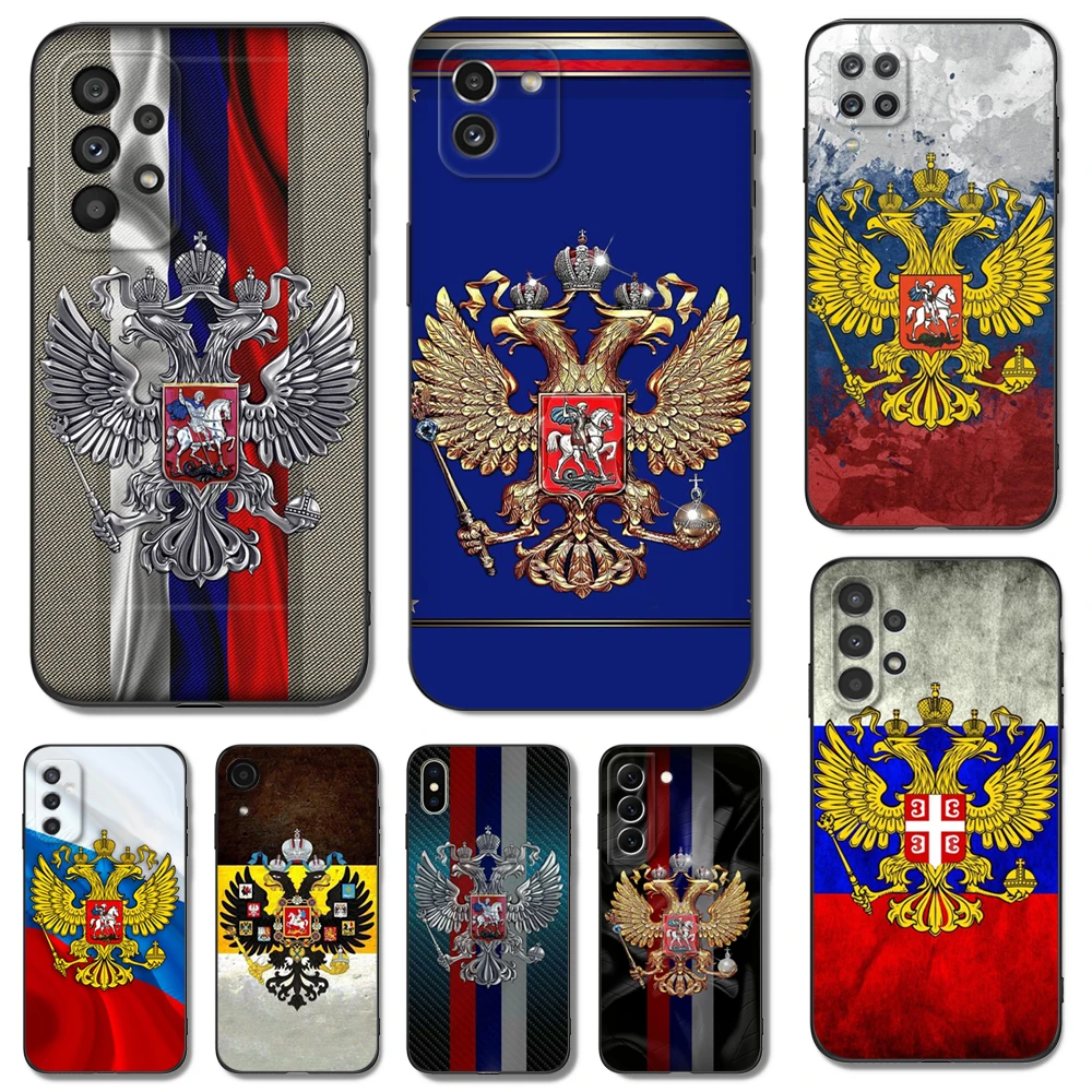 Black Tpu Case For Samsung Galaxy A03 SM-A035 A03 Core A03S A13 A23 LTE A33 A53 A73 4G 5G Russia Flag Emblem