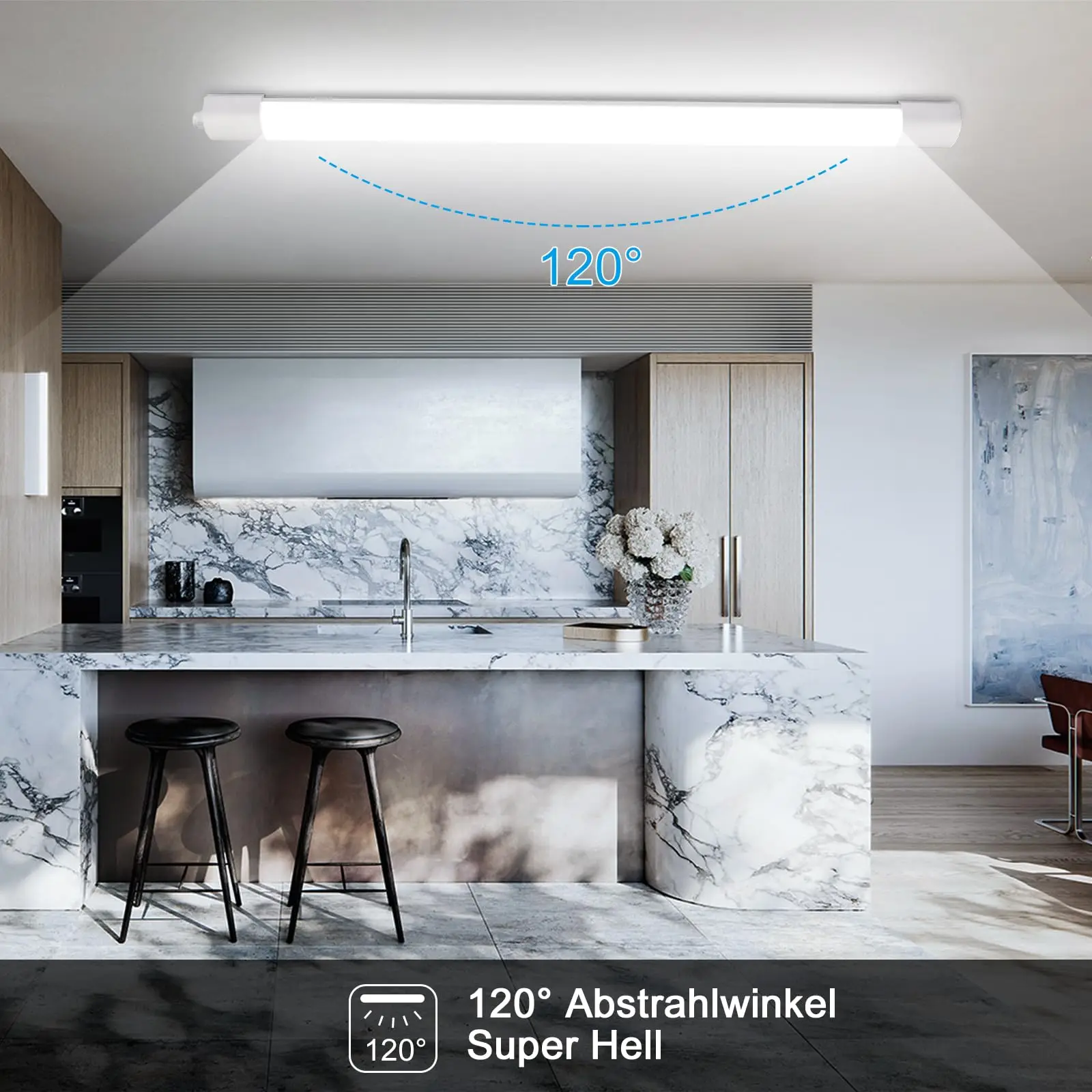 120 cm LED-Nassraumleuchte, 36 W, 4000 K Neutralweiß, IP65 wasserdichte Röhre für Garage, Keller, Werkstatt, Büro, Badezimmer – Detail 3
