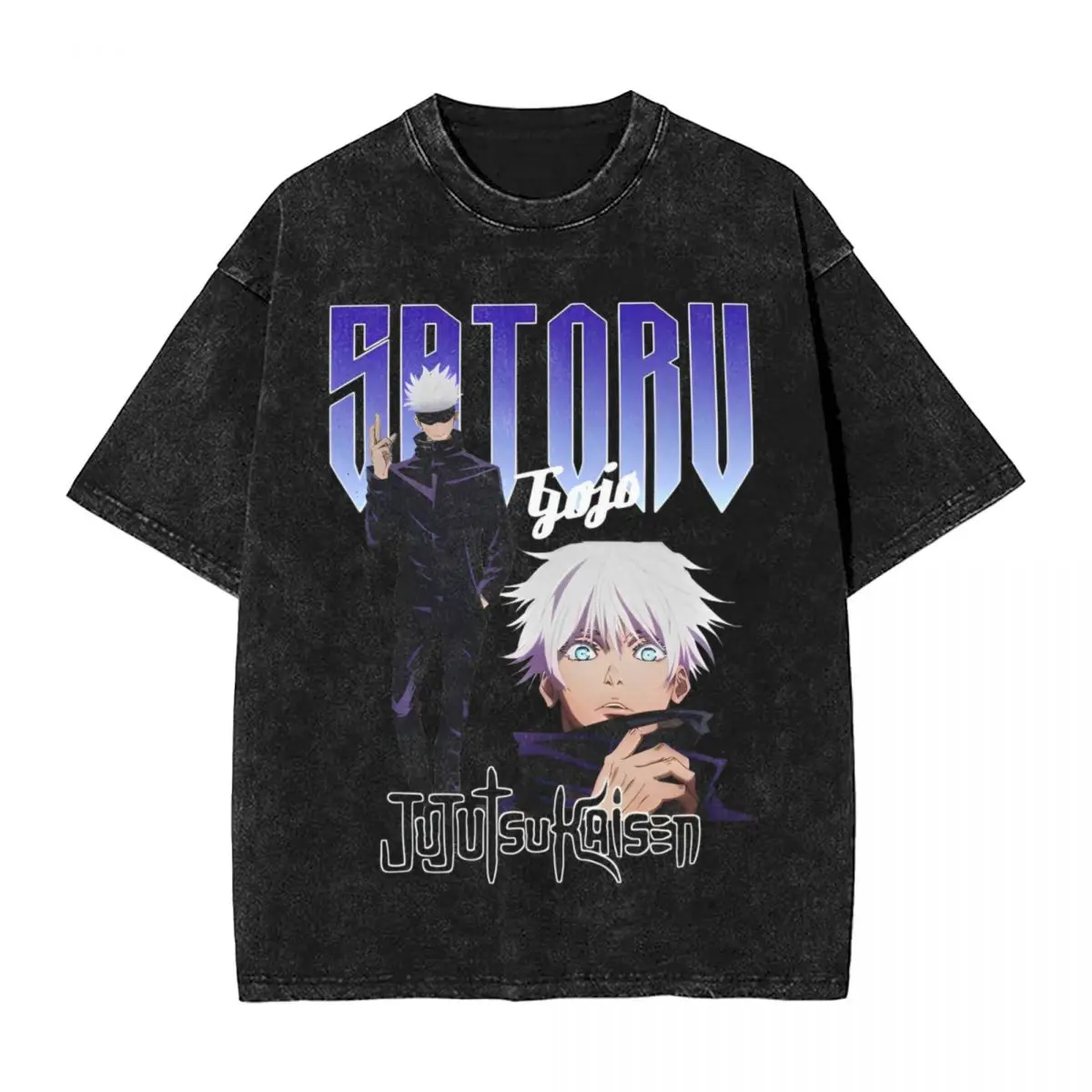 Washed T Shirt GOJO SATORU Hip Hop T-Shirt Harajuku Anime Jujutsu Kaisen Streetwear Cotton Summer Tops Tops Tees Men Women