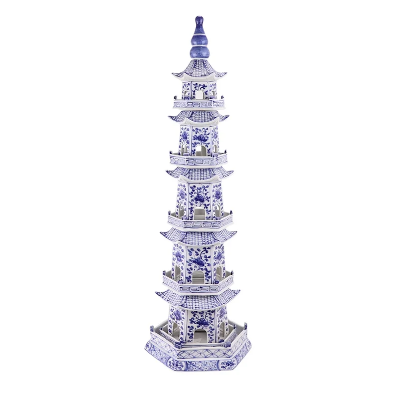 

Ceramic blue and white tower sculpture sculpture ornament art ceramic creativity 110 cm high