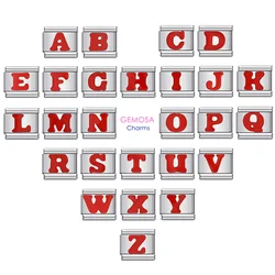 GEMOSA Fashion Red 26 English Letters A-Z Italian Links Charm Fit 9mm Stainless Steel Women Men Bracelet Jewelry DIY Making 2025