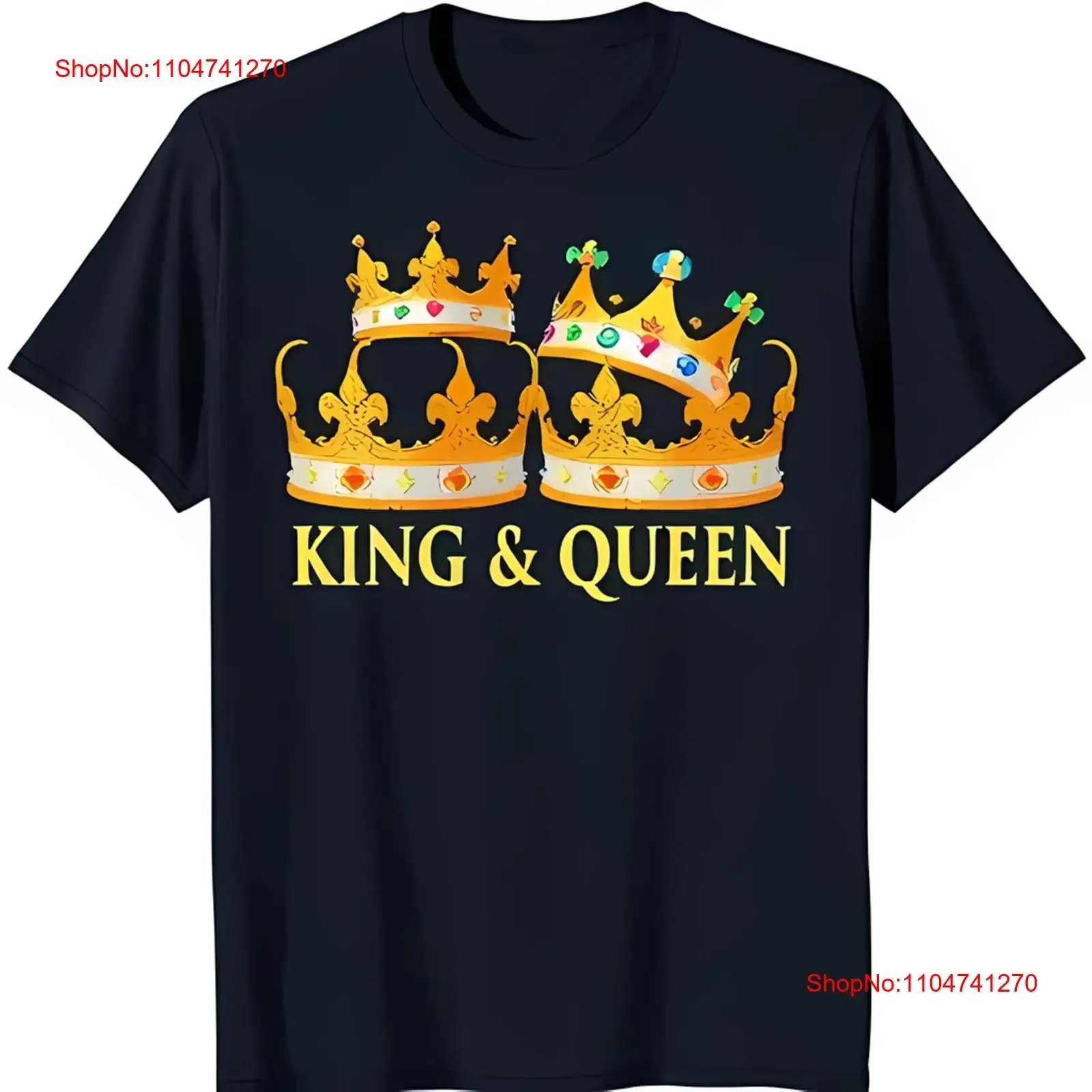 

Black T Shirt with Gold King Queen Crown Stylish 'King Queen' Design vintage Washed Soft streetwear Casual