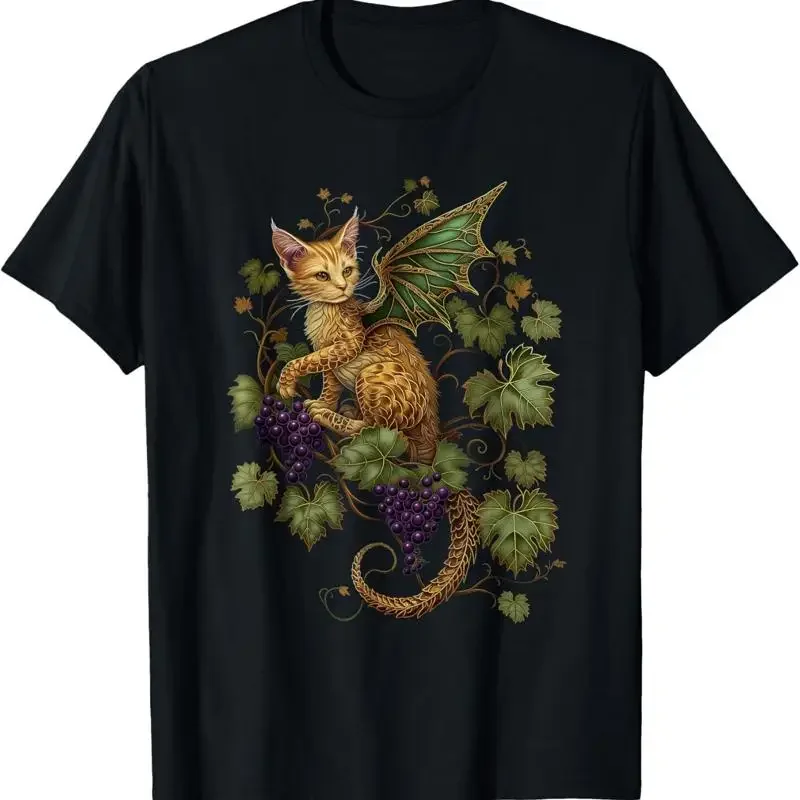 Mystical Orange Tabby Dragon Cat Fae With Grapevines T Shirt