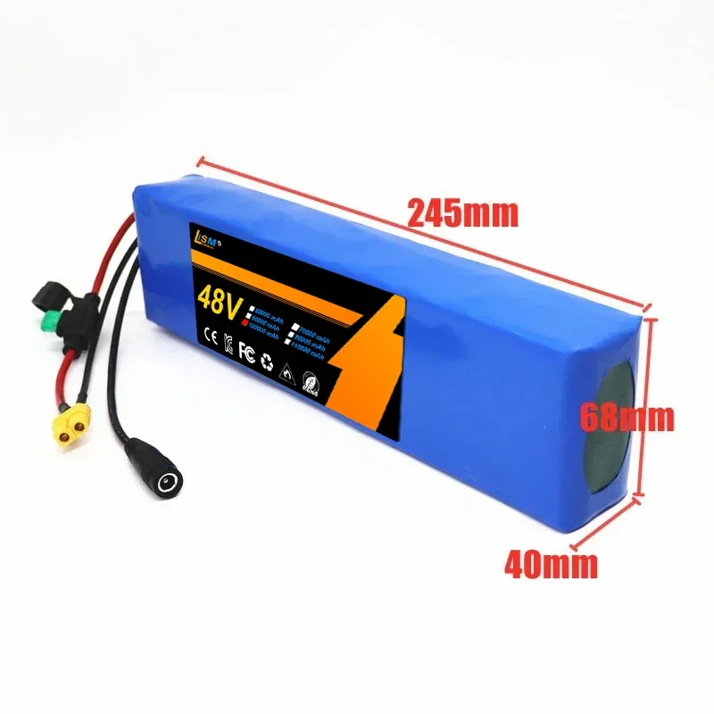 E-bike Battery Pack 48v 100Ah 18650 Lithium Ion Battery Pack 13S2P Bike Conversion Kit Bafang1000w and 54.6V 2A Charger+ Plug