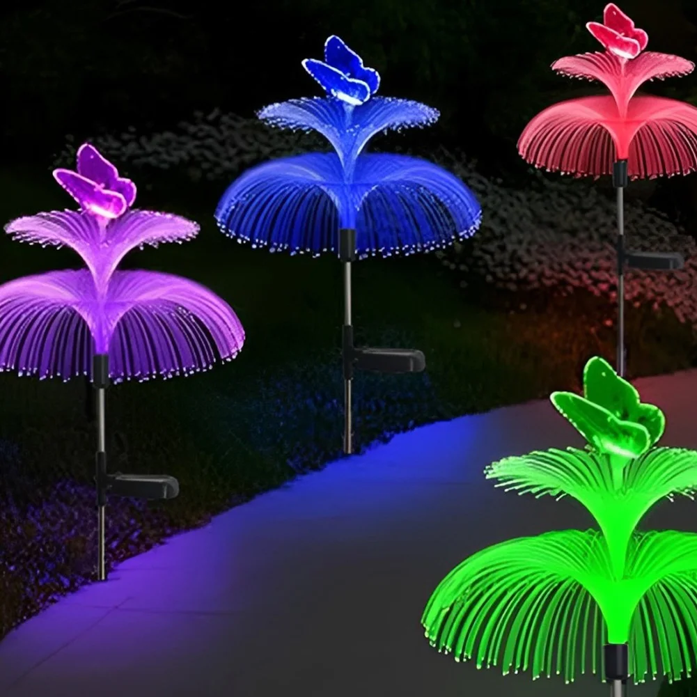 Jellyfish Solar Light Butterfly Decorative Light Double-Layer RGB Landscape Path Light IP65 Waterproof for Yard Patio Lawn Path