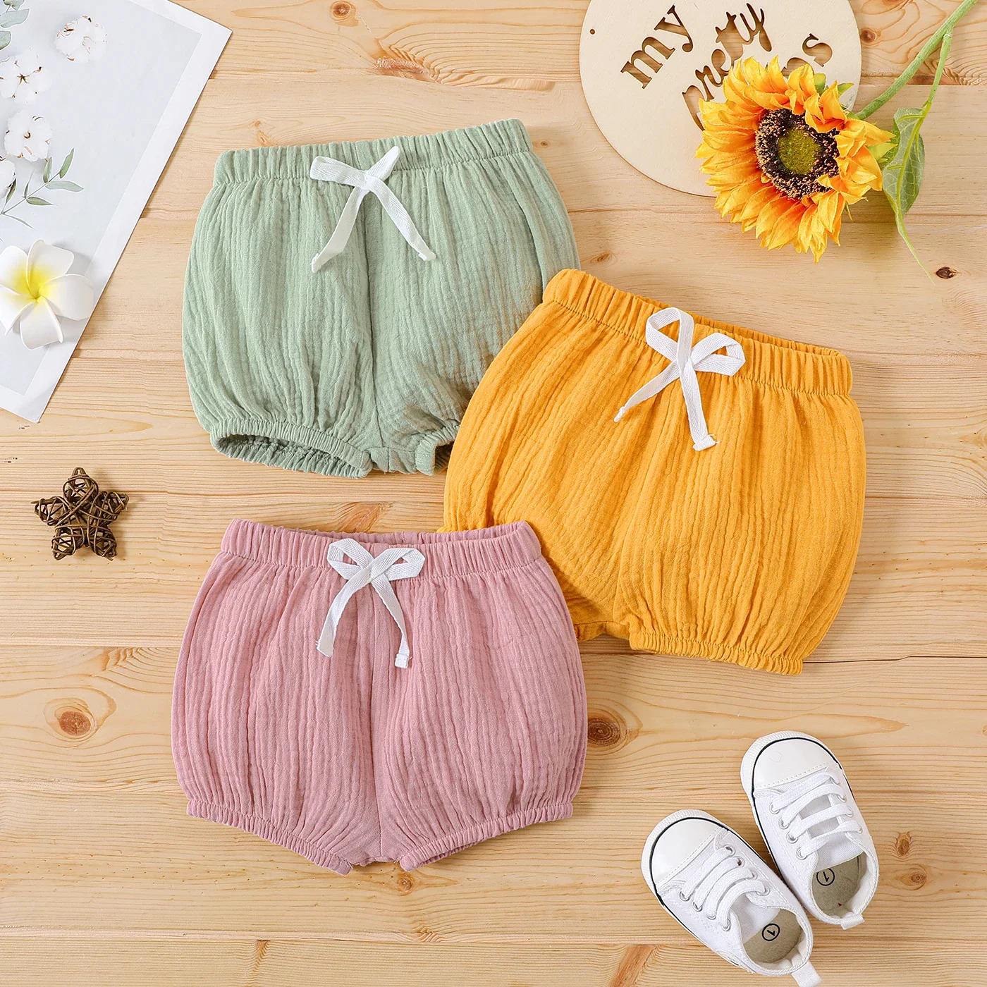 PatPat Baby Boy/Girl 100% Cotton Crepe Bow Detail Solid Shorts Suitable for Summer Season Comfortable  Perfect for Outings