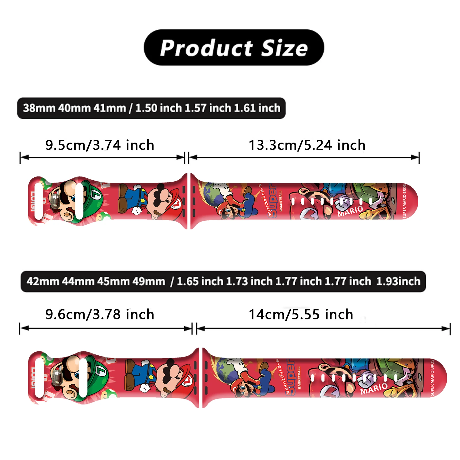 حزام طباعة نمط سلسلة ماريو الذكي لساعة أبل 11/10/9/8/7/SE، سوار سيليكون بديل ناعم مقاوم للماء 45 مم/44 مم/42 مم