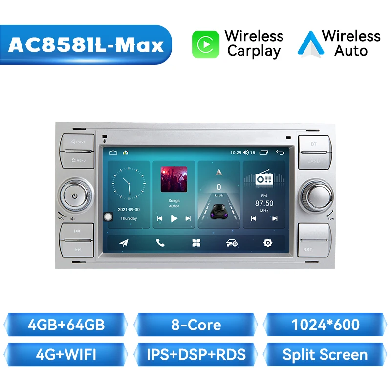 Draadloze Carplay Android Auto Autoradio Voor Ford Focus 2 Ford Fiesta Mondeo 4 C-max S-Max Fusion Transit Kuga GPS 2Din Autoradio