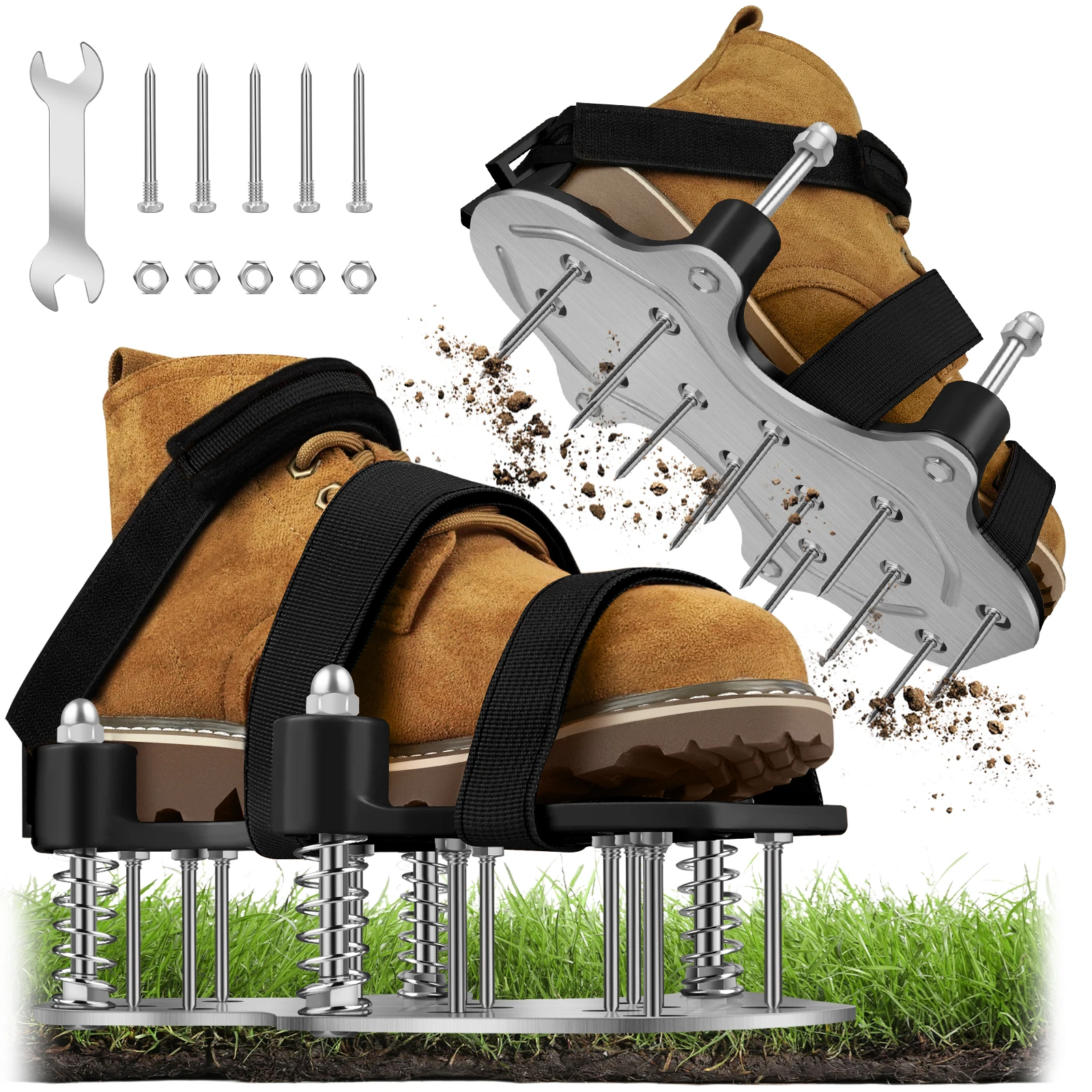 

Lawn Aerator Shoes, Pre-Assembled with Automatic Dirt and Leaf Cleaning Design, Upgraded Aluminum Plate Base.