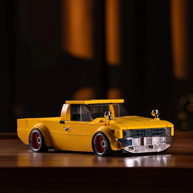 

Yellow Retro Pickup truck Sports car Building block Creative assembly model ornaments Container DISPLAY BOX Toy Boy's Gift