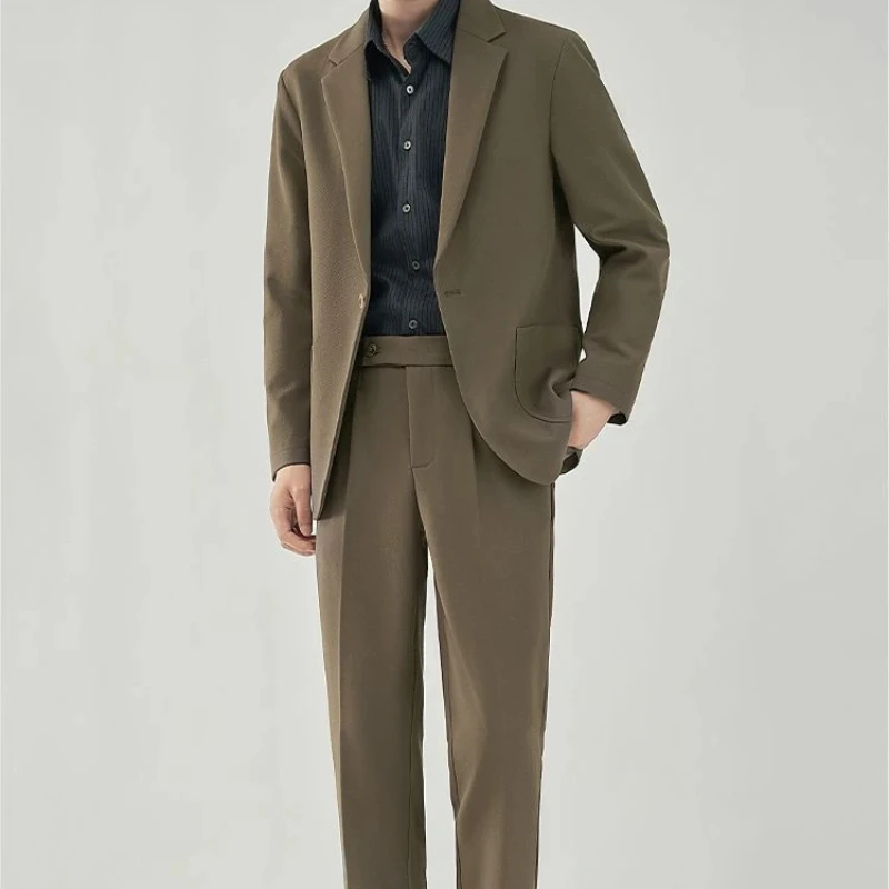2 Piece Outfit Set Male Solid Color Youth Trends Costumes Ceremony Pants Full Men\'s Suits and Blazers Clothes Classic Elegant