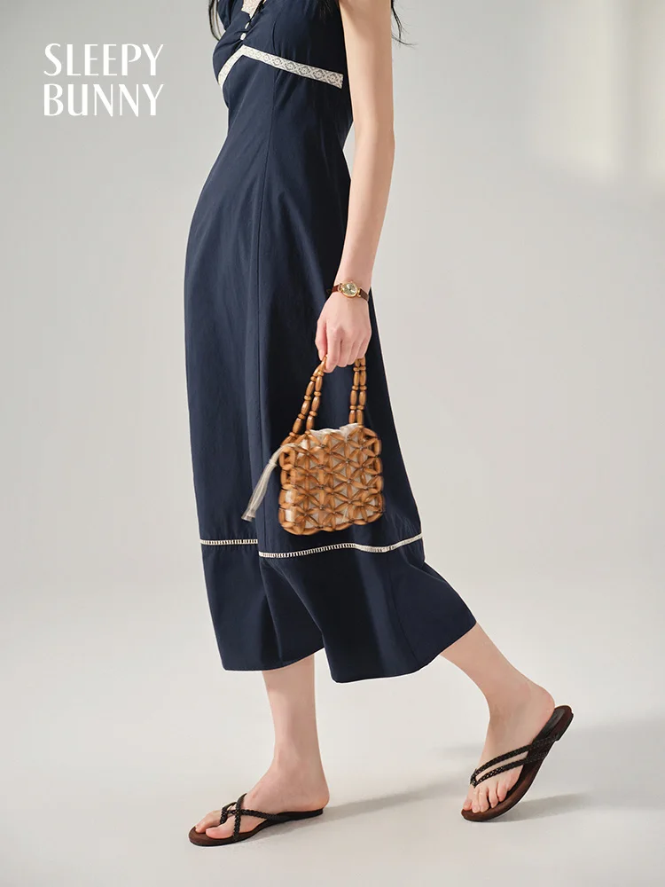 Lace Trimmed Sweetheart Neckline Dress for Women French Style Short Sleeve Tea Dress Elegant Retro Summer Long Dress Casual Look