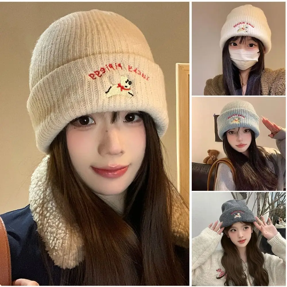 موضة جرو التطريز الشتاء محبوك قبعة رشاقته يندبروف قبعة قبعة لينة شتاء دافئ الكروشيه بونيه القبعات والقبعات #1