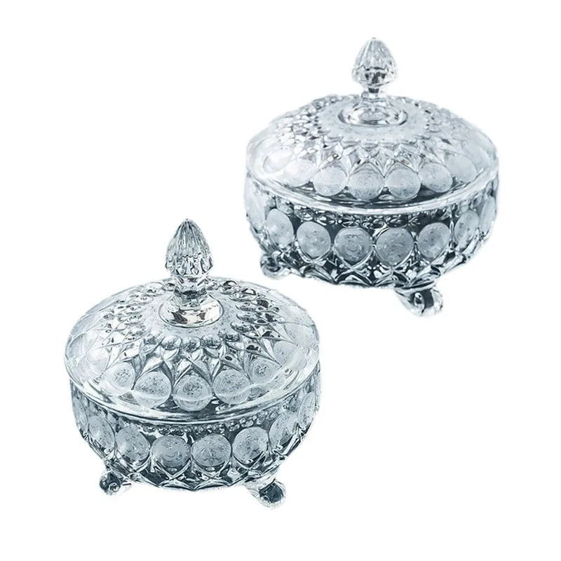 

Handmade sand engraved crystal glass sugar tank, storage decoration, candy, dried fruit, melon and fruit snack jar.