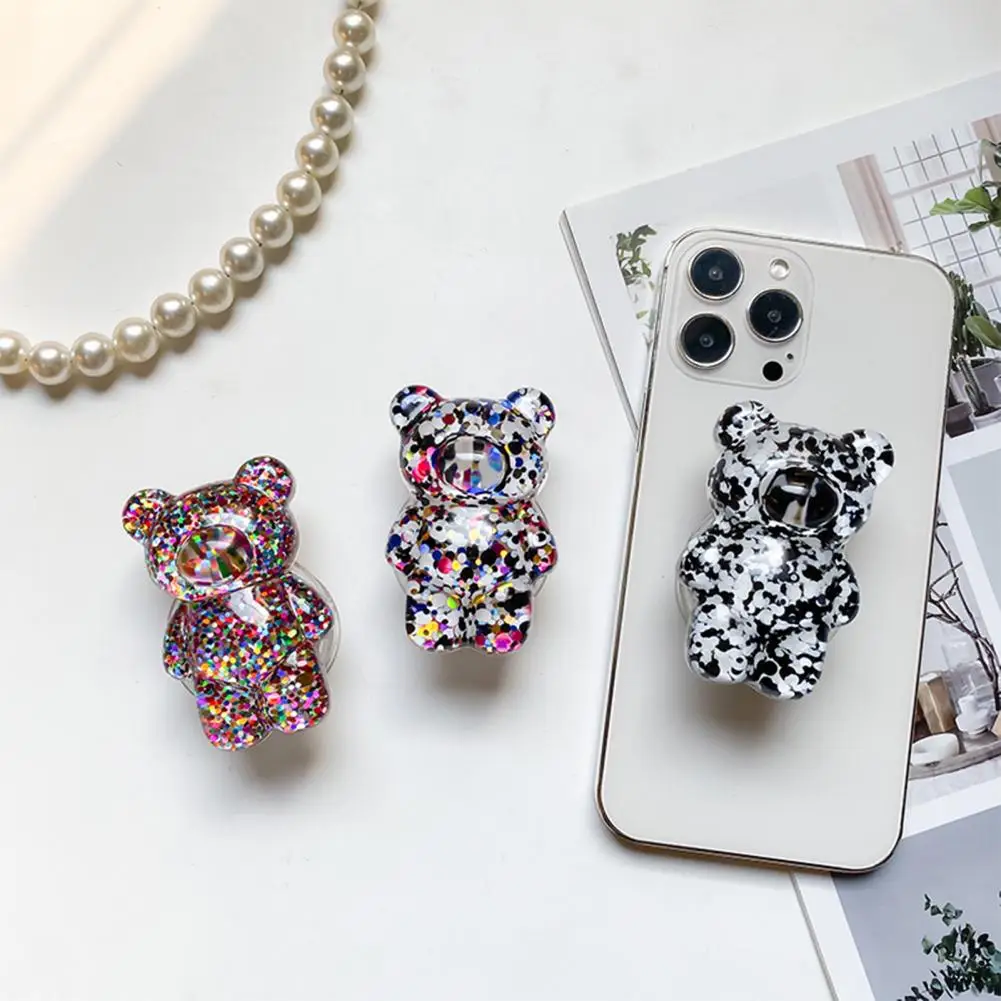 Mobile Phone Finger Stand Anti-slip Smooth Surface Mobile Phone Grip Stand 3D Bear Phone Folding Finger Stand Socket