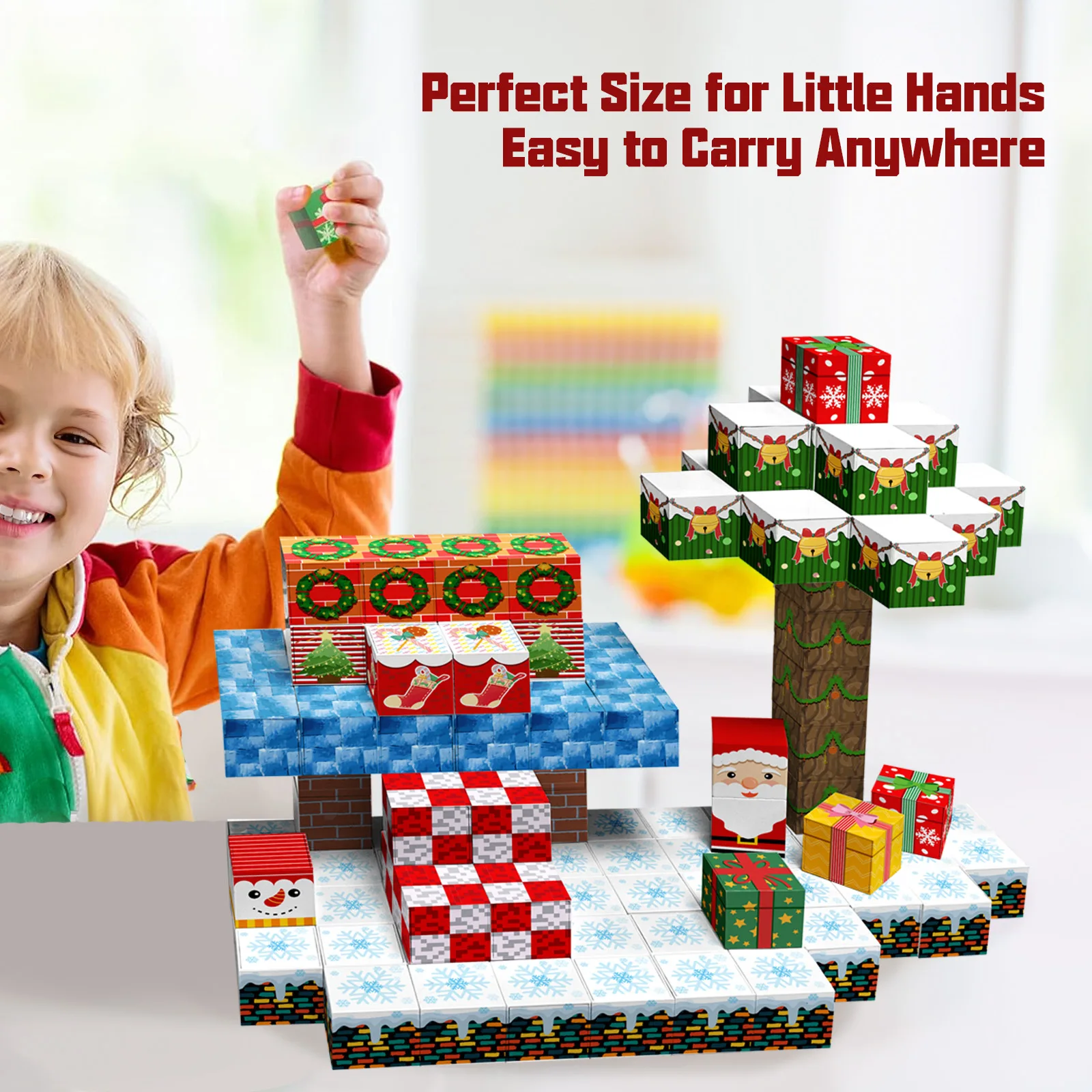 Ensemble de blocs de construction de modèle de scène d'arbre de noël du père noël, jouets créatifs de développement du cerveau pour enfants, Cube magnétique, cadeau de noël