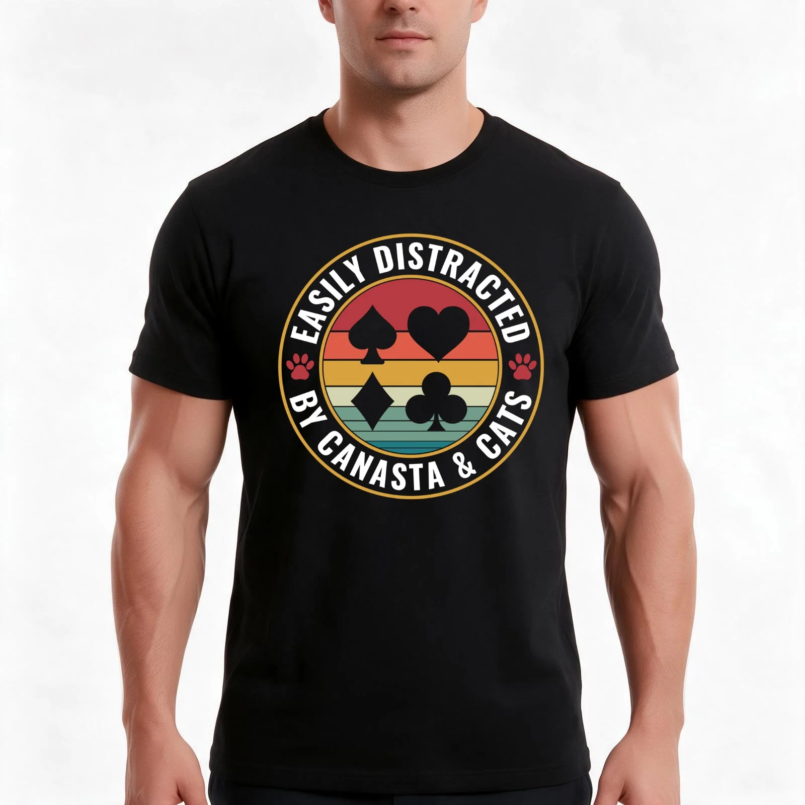Easily distracted by Canasta and Cats Card Game Canasta T-Shirt, Summer Casual Cotton Tee, Oversized Streetwear Tops