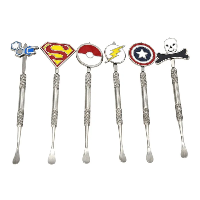 Cartoon Badge Tobacco Oil Wax Spoon Stainless Steel Heat Resisting Cleaning Stick Powder Sculpture Tool Smoking Pipe Accessories