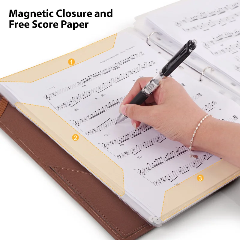 30 Loose Sheets Music Folder Choral Music Folders with Hand Strap PU Leather for Stage Performance Piano Playing Choir Singer