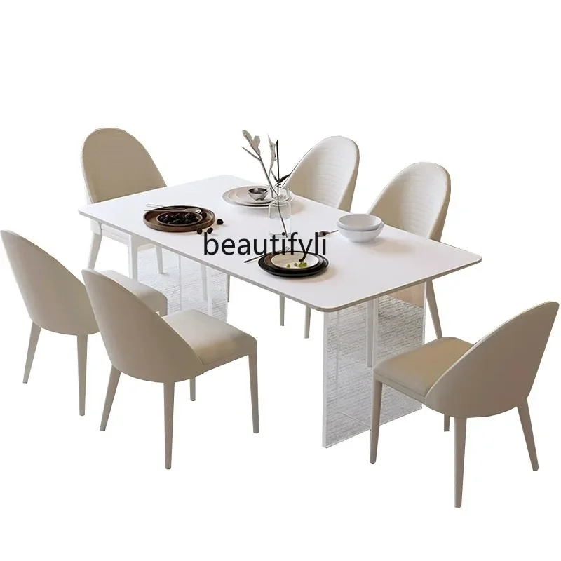 x11Modern Simplem Acrylic Suspension Stone Plate Dining Table and Chair Small Apartment Household  White Stone Plate Dining Tabl