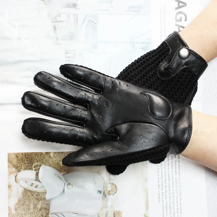 Goatskin Touch Screen Leather Gloves Women\'s Motorcycle Riding Unlined Four Seasons Thin Car Driving Full Finger Driver