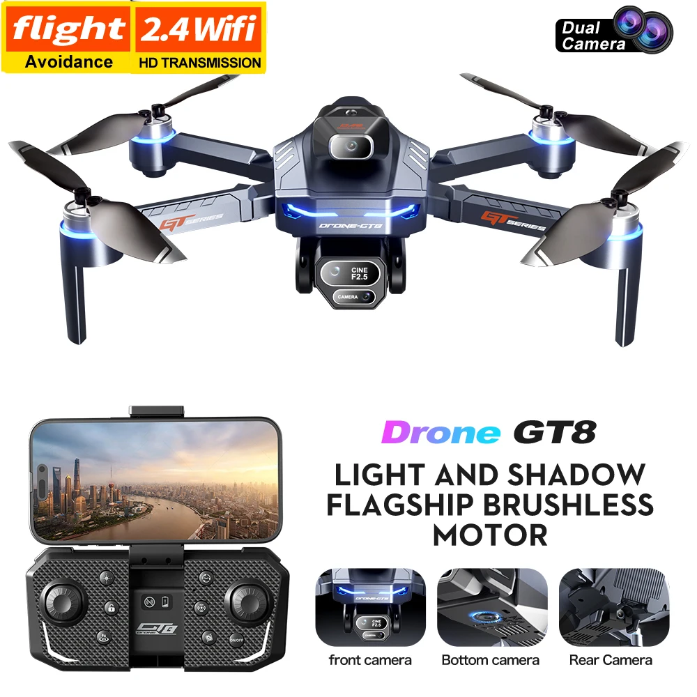 

GT8 NEW RC Drone Professional GPS 8K HD Three Camera Obstacle Avoidance Brushless Motor Foldable Wifi FPV RC Quadcopter Dron Toy