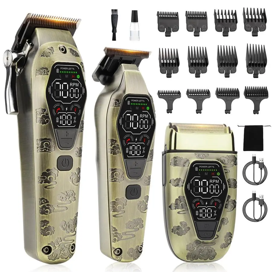 ماكينة تشذيب للرجال ماكينة حلاقة لاسلكية ومقصات حلاقة 3 في 1 للرجال مقاومة للماء والرطب والجاف مع قفل للسفر، LED #6