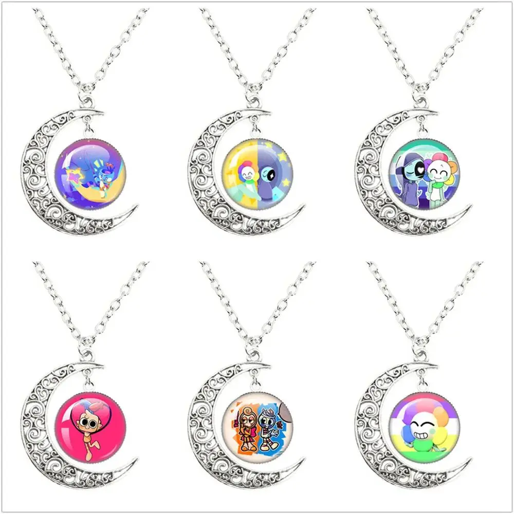 Dandy's World Necklace Cute Horror Game Goob Pebble Funny Meme Kawaii  Glass Cabochon Pendant The Moon Necklace Jewelry Gifts