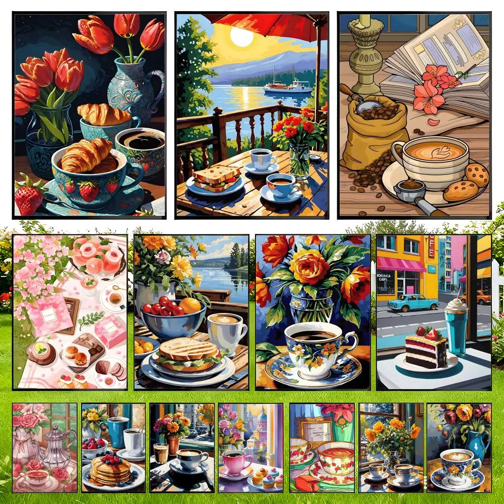 Afternoon Tea Coffee Cup Design Smooth Surface Cozy Classroom Poster Clear Printing Removable Sharp Image for Office Decor