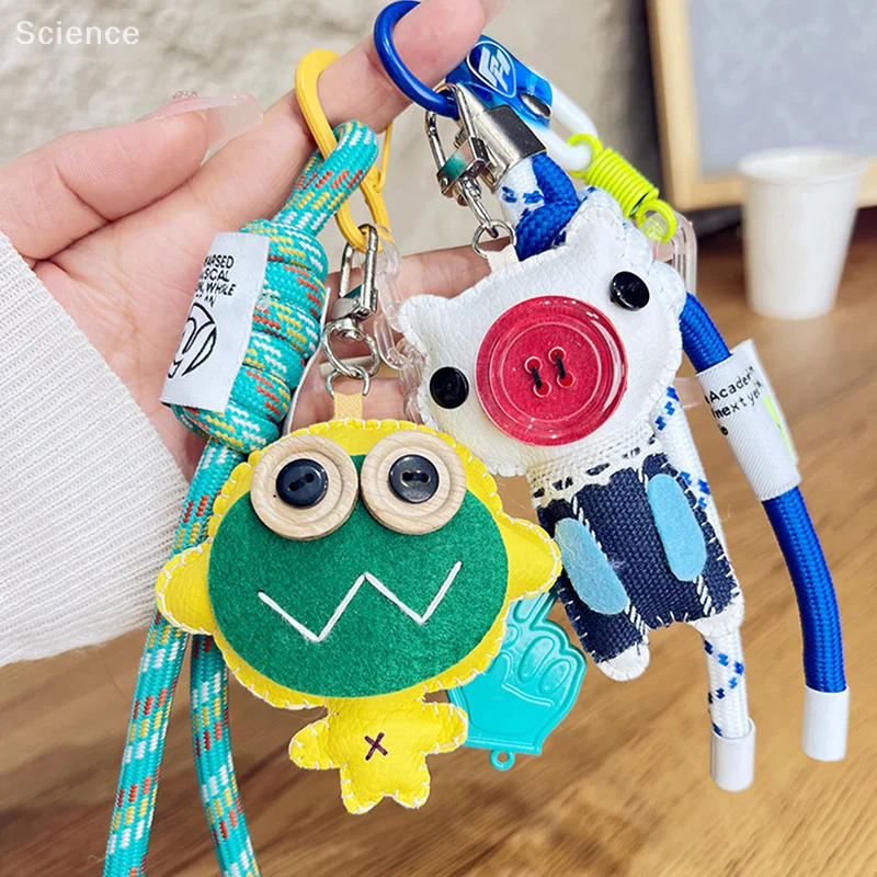 Fashion Exquisite PU Leather Button Eye Doll Keychain Rabbit Animal Pendant Cute Bag Charm Cartoon Gift