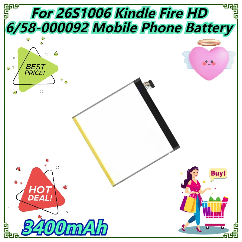 

3400mAh For 26S1006 Kindle Fire HD 6/58-000092 Mobile Phone Battery