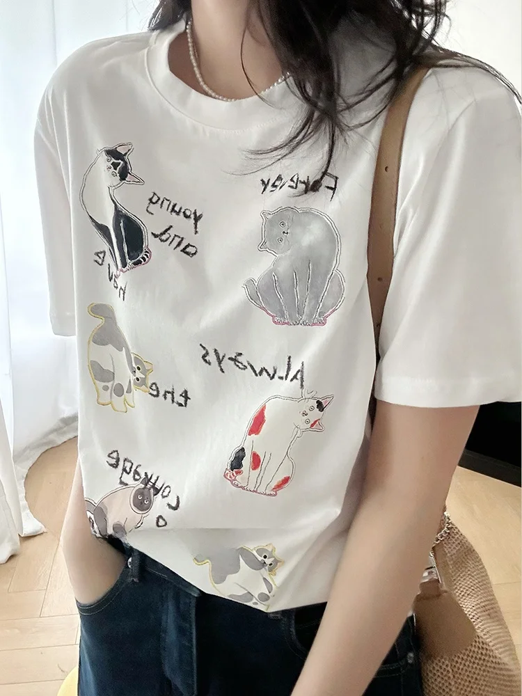 

Ah Bing Bin Loose Fit Cotton round Ne ort Sve T-irt Korean Sle Casual Design Summer New Basic Sle Women's Top