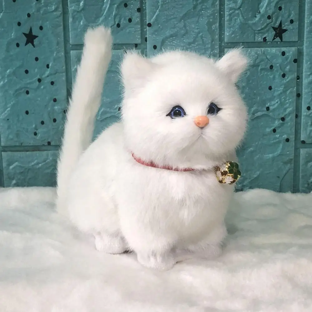 Fluffy Simulation Cat Plush Toy Creative Cute Plush Cats with Sound Comfortable Interactive Imitation Cat Plush Doll Home Decor