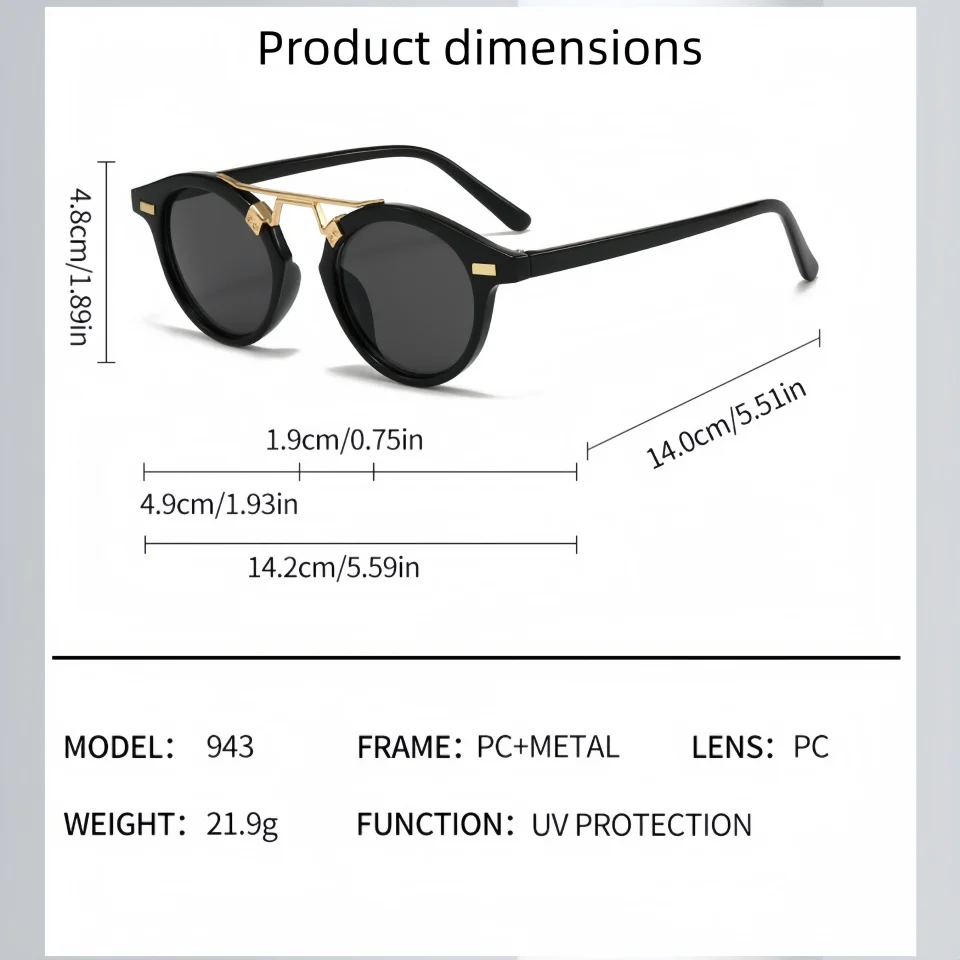 Retro Unique Metal Crossbeam Design Circular TR90 Frame Neutral Outdoor Decoration Travel Driving Gradient Sunscreen Sunglasses