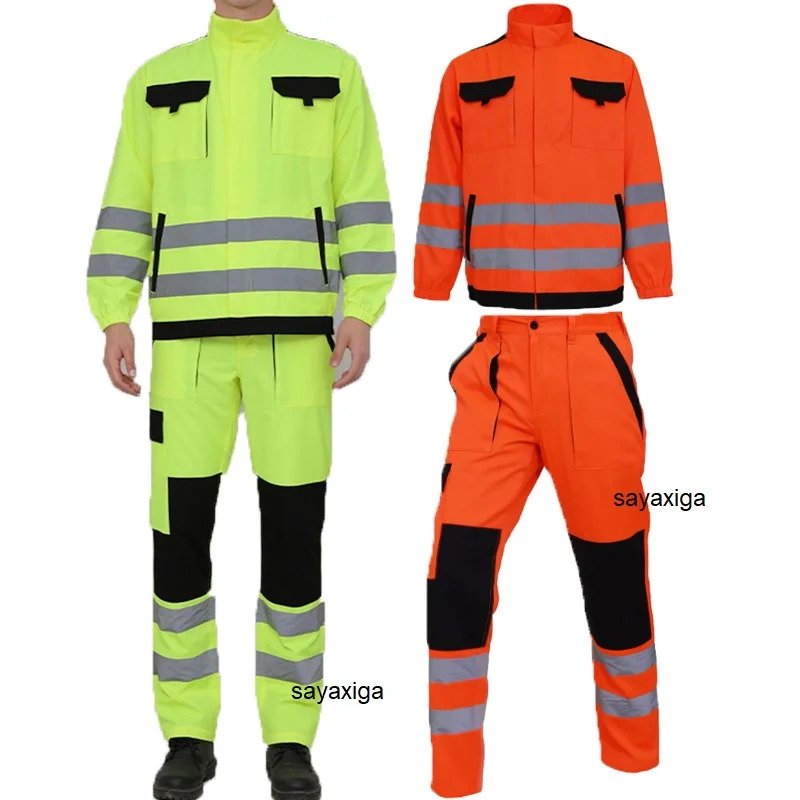 

Hi Vis Suit Safety Reflective Jacket and Pants Men High Visibility Mens Clothing Workshop Uniforms Mechanical repairman workwear