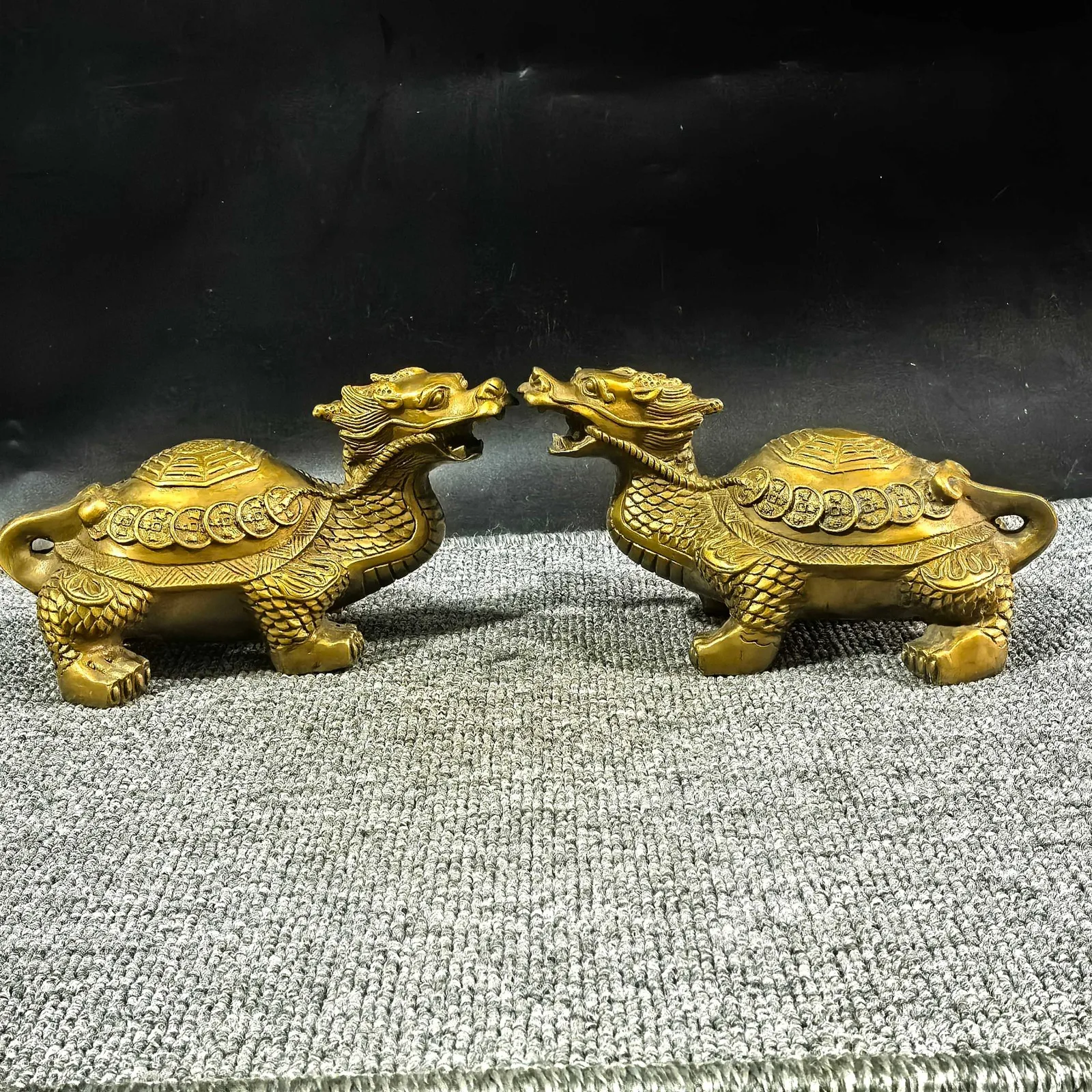 Auspicious Pair Brass Dragon Turtles Feng Shui Office Home Gift