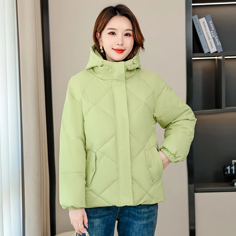 Women's Winter Thiened down Cotton Jaet Warm Coat Loose Fit ort Sle Hooded Small Cotton Padded Korean Version