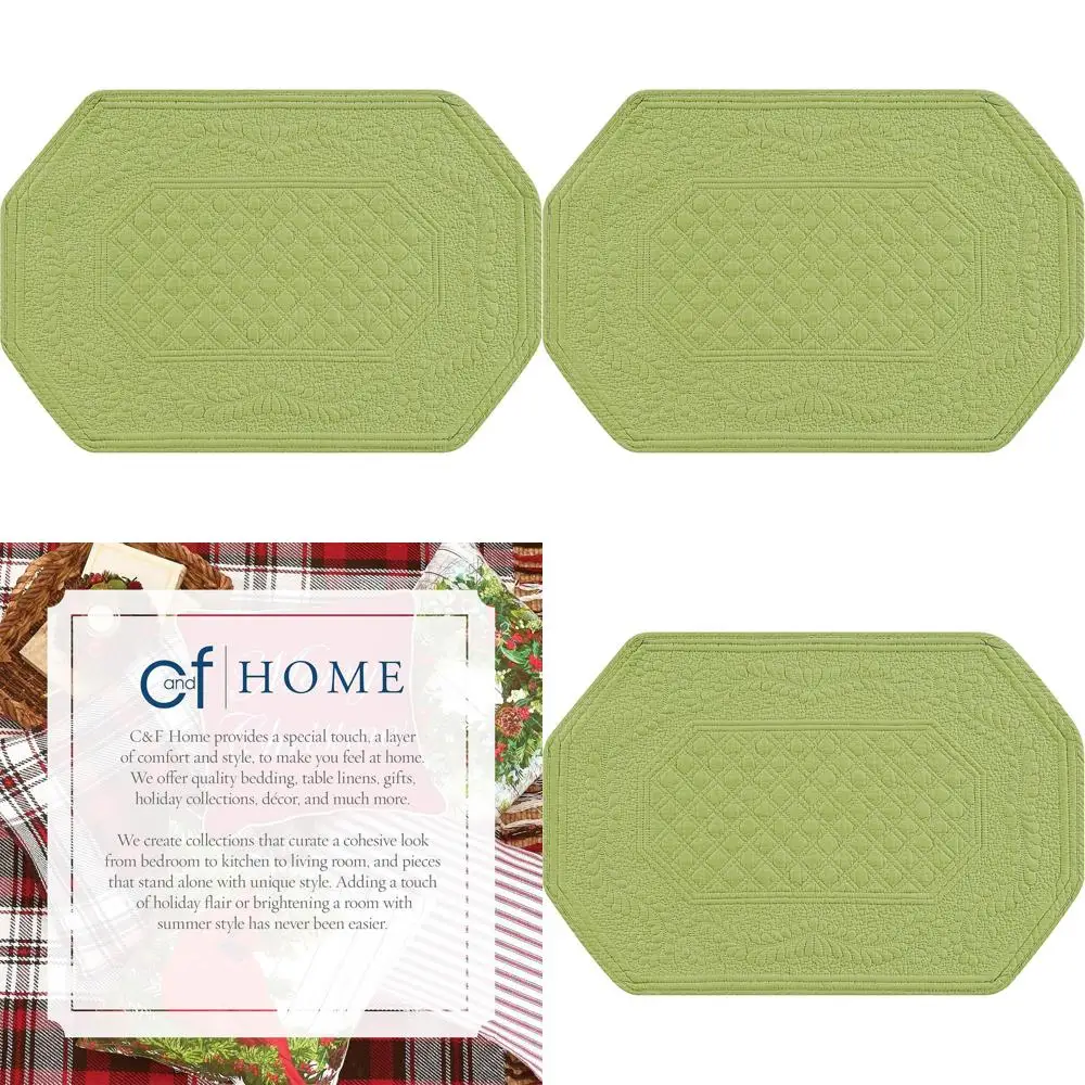 

Green Cotton Quilted Octagonal Double-Sided Washable Placemats Set of 6