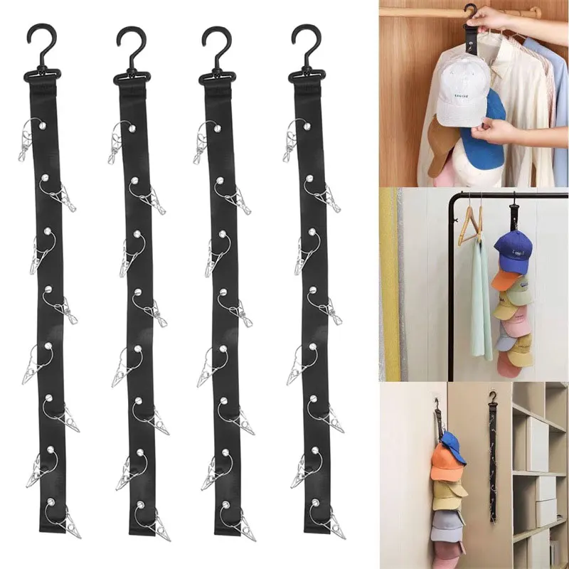 1PC Closet Hanger Hat Rack Storage Hanger Hook Straps With Clip Hold up 8 Clips for Closet Hanging Space Saver Hangers Organizer