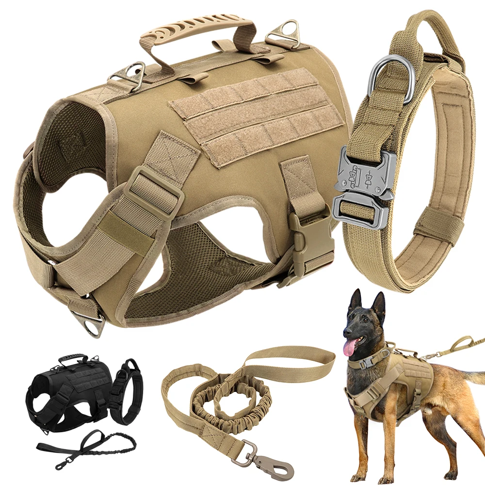 Arnés táctico de nailon para perro, Collar con correa sin tirones, chaleco militar para mascotas, arnés Molle de entrenamiento para perros medianos