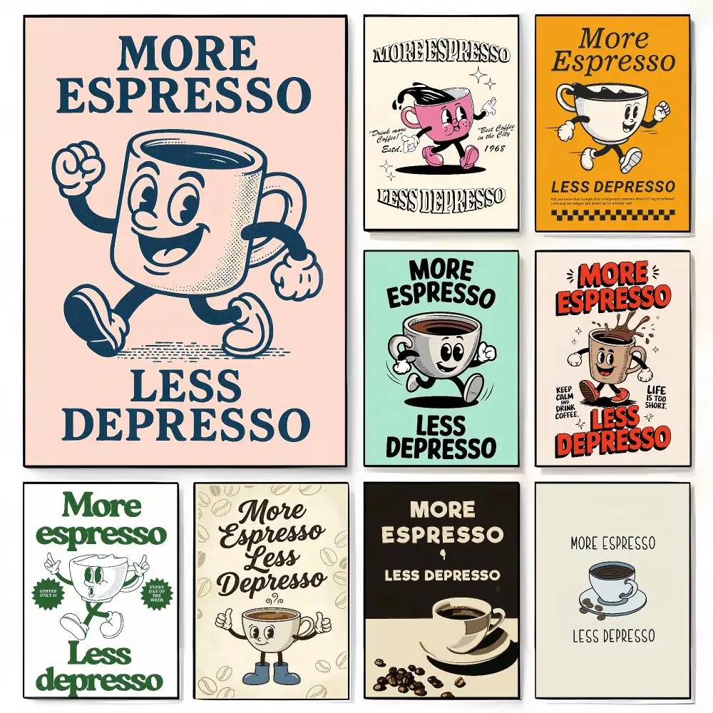 M-More Espresso Less Depresso Painting Calligraphy Stylish Canvas Poster Wall Art for Home Decor Gift