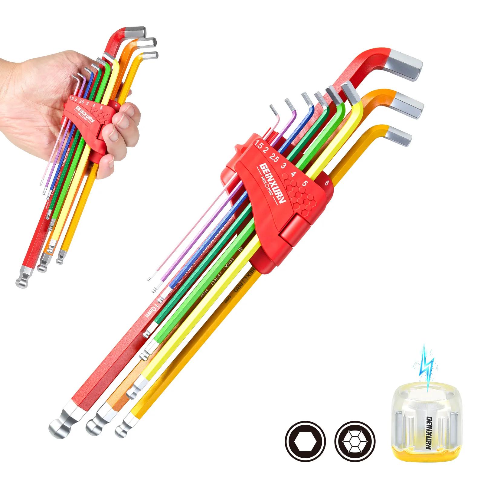 Geinxurn Hex & Torx Wrench Set, Metric/Standard Sizes, Color-Coded L-Key Kit for Home Repair Maintenance