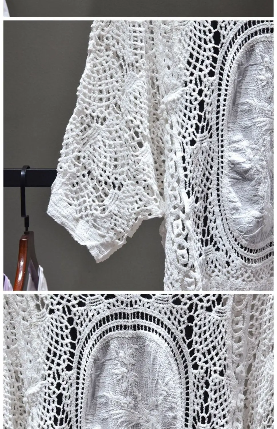 หลวมถักโครเชต์ลูกไม้แขนสั้นตาข่าย Cover Up