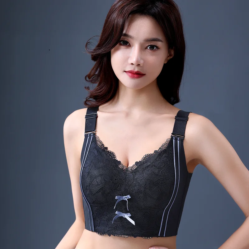 

Widen the side to gather and adjust the bra No underwire large size thin sexy lace Body shaping correction anti sagging 300jin