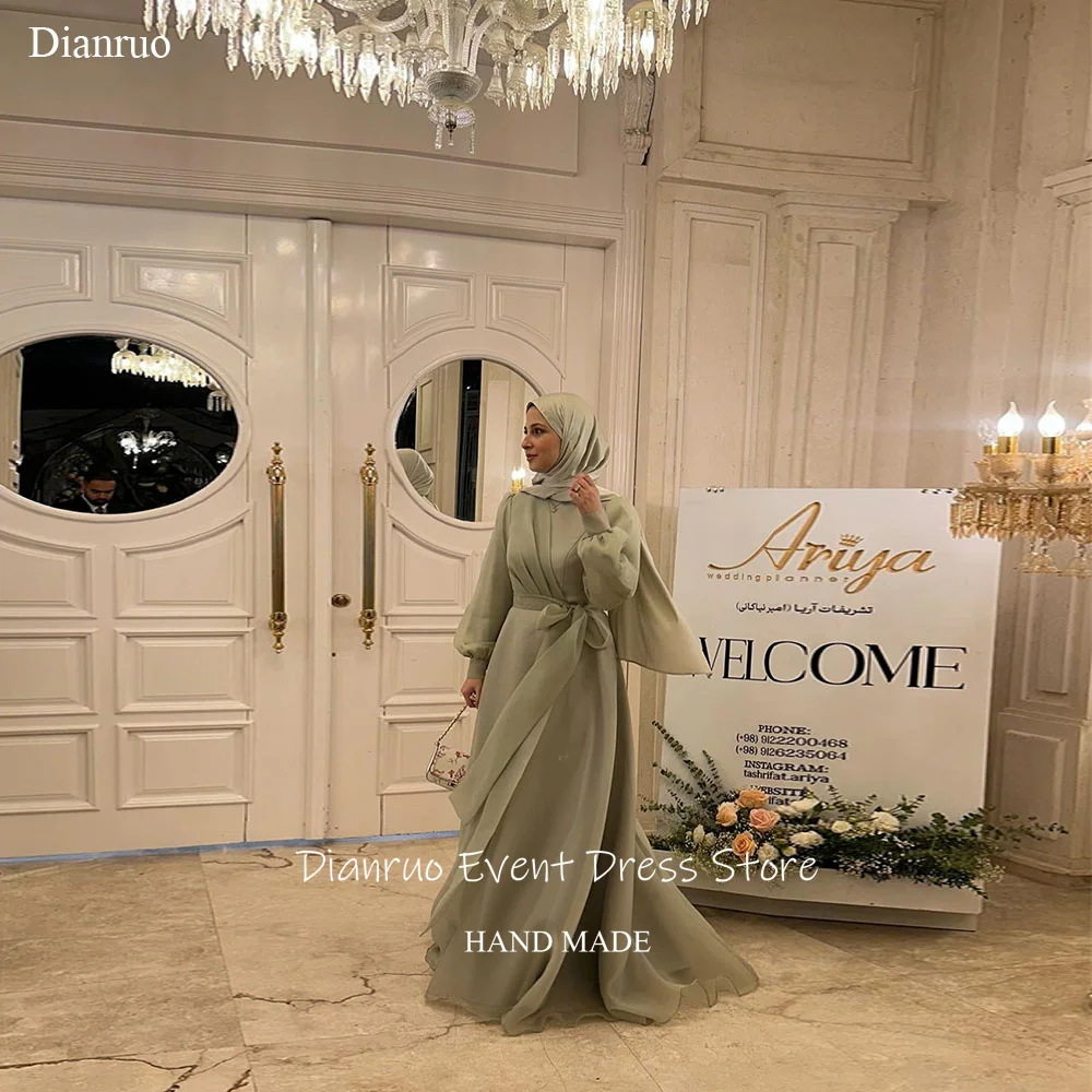 Dianruo Скромный бант Мусульманские вечерние платья длиной до пола Шикарные трапециевидные платья для выпускного вечера Шифоновые плиссированные платья с длинными рукавами فساتين سهرة Индивидуальные