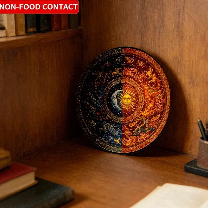 Ceramic Decorative Plate with Mythical Celestial Patterns | Non-Food Contact, Wall Hanging or Freestanding, Ideal for Living